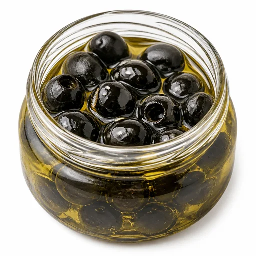 Pitted black olives in oil